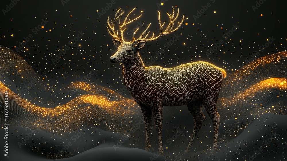 Fototapeta premium Golden Deer with Sparkling Background