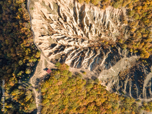 Autumn Sunset view of rock formation Stob pyramids, Bulgaria photo