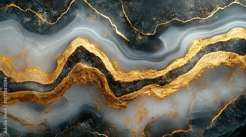 Fototapeta premium Abstract Black, White, and Gold Swirling Design