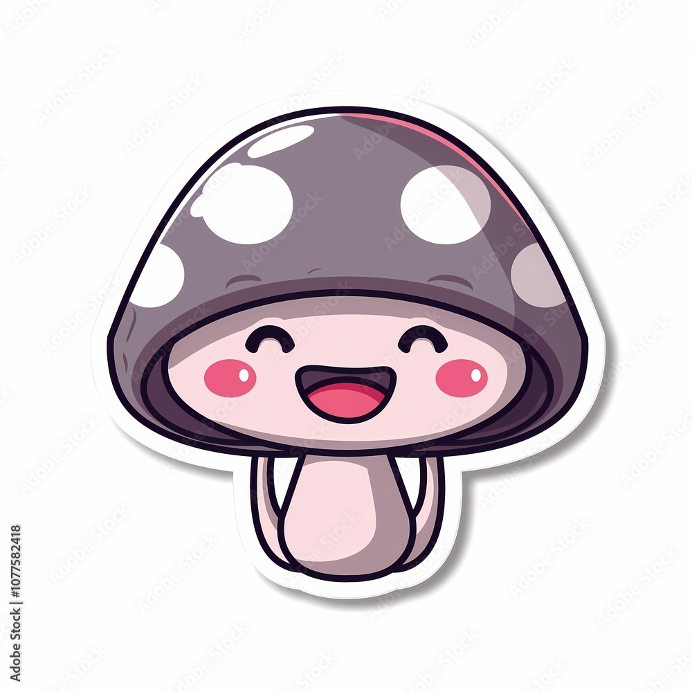 Fototapeta premium Cute Kawaii Mushroom Sticker Illustration with Polka Dots on White Background