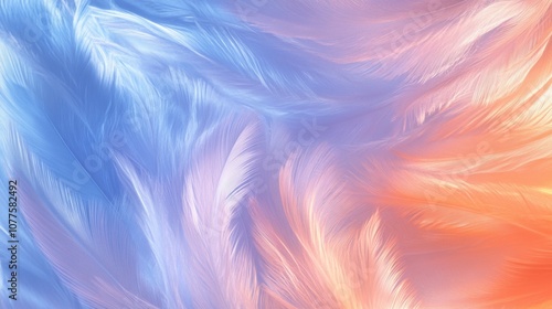 A soft, abstract background featuring delicate feathers in gradient colors.