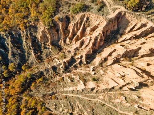 Autumn Sunset view of rock formation Stob pyramids, Bulgaria photo