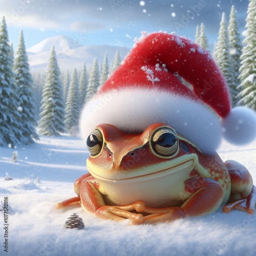 kleiner Frosch in einer Winterlandschaft photo