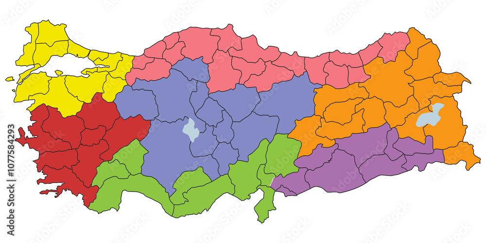 Obraz premium Turkey regions and cities map