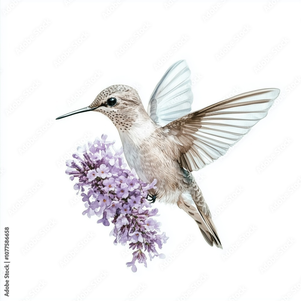 Fototapeta premium hummingbird with flowers on white background