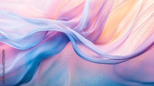 Flowing abstract curves with translucent layers, pastel gradients, smooth edges