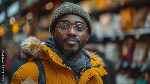 A young African American male customer holding a shopping bag and looking at home decor items in a stylish home decor shop