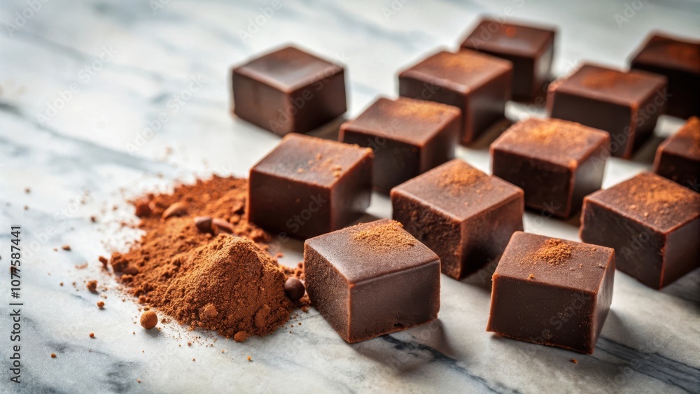 A scattering of decadent chocolate squares dusted with cocoa powder, a tempting treat for any occasion. A scattering of decadent chocolate squares dusted with cocoa powder, a tempting treat for any occasion.