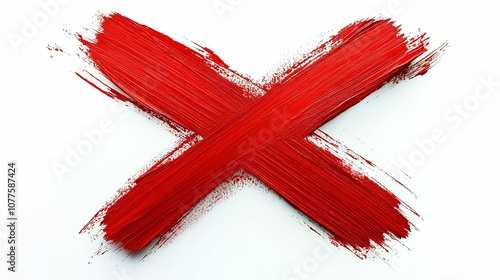 Red Paintbrush Stroke Forming an X Shape on White Background photo