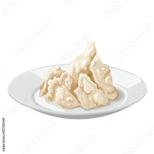 Illustration of kasu sake or sake lees, on a white plate, isolated on a white background.