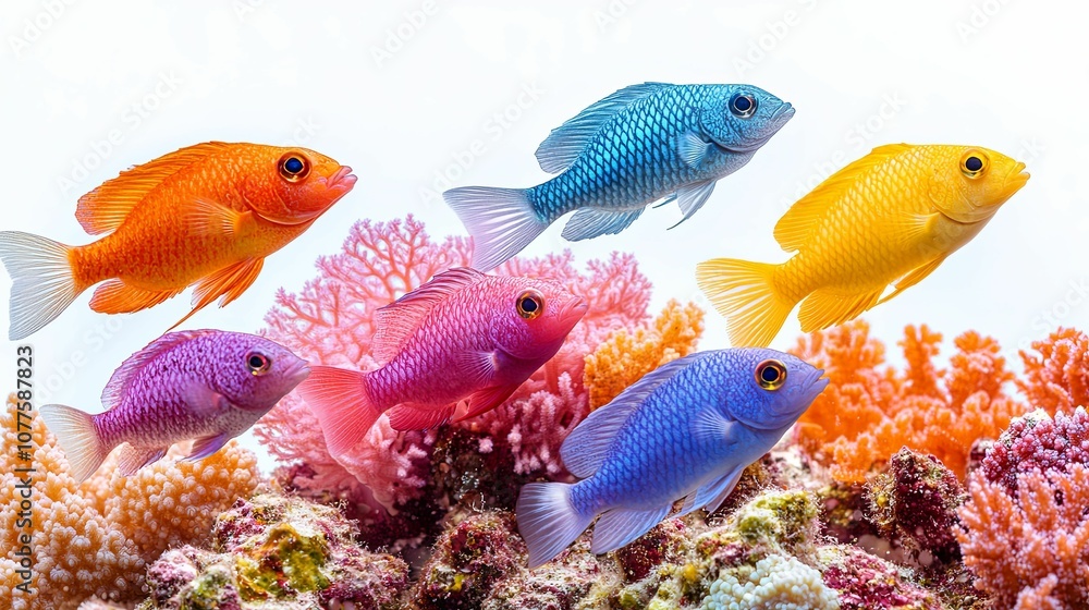 Vibrant Tropical Fish Swimming Among Coral Reefs Vibrant Tropical Fish Swimming Among Coral Reefs