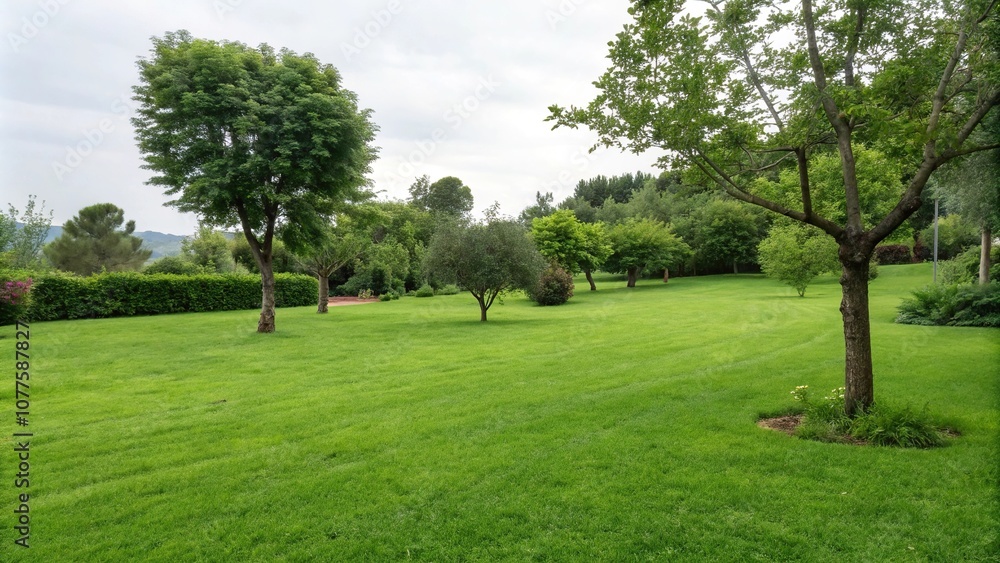 lush green lawn with a few trees scattered throughout, greenery, outdoor setting, parkland, verdant land, nature scene lush green lawn with a few trees scattered throughout, greenery, outdoor setting, parkland, verdant land, nature scene