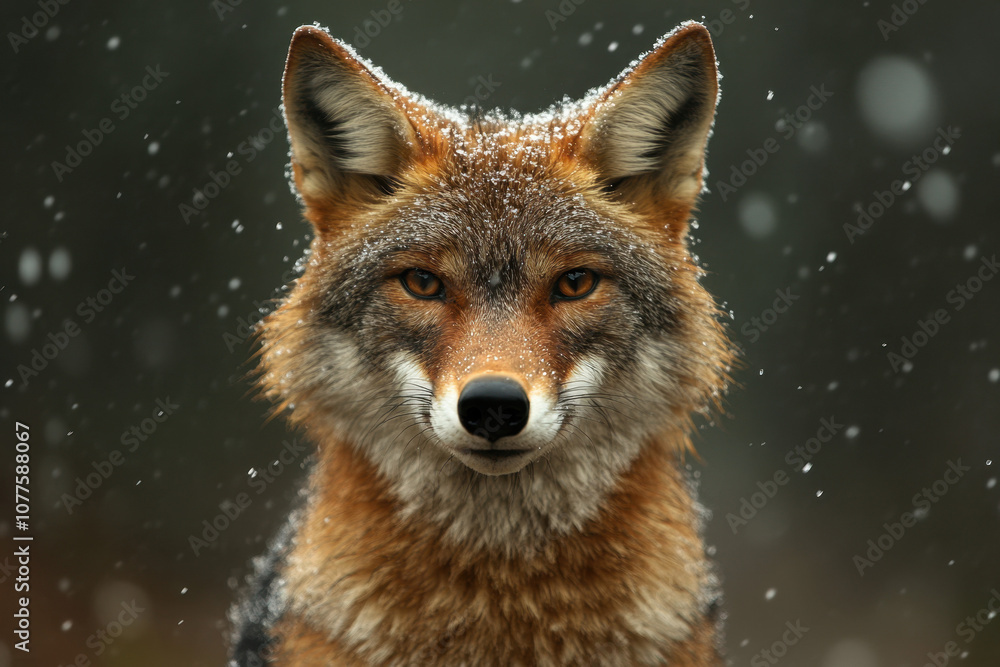 A majestic red fox with piercing eyes stands amidst gently falling snowflakes, exuding grace and serenity in the winter landscape. A majestic red fox with piercing eyes stands amidst gently falling snowflakes, exuding grace and serenity in the winter landscape.