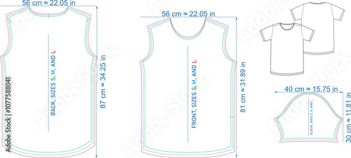 Men's longline t-shirt block pattern in three sizes small, medium, and large.