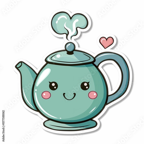 Cute Cartoon Teapot Sticker for Playful Kitchen Decor on White Background