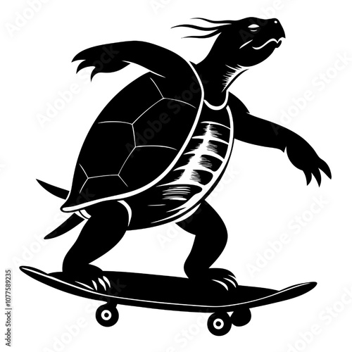 Shell-Shocked Skateboarding: A bold and stylized illustration of a turtle shredding on a skateboard, radiating a rebellious and fun-loving attitude.