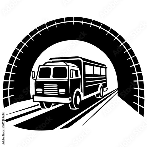 Truck Entering Tunnel:  A symbolic illustration of a truck entering a tunnel, representing the journey of progress, overcoming obstacles, and reaching new horizons.