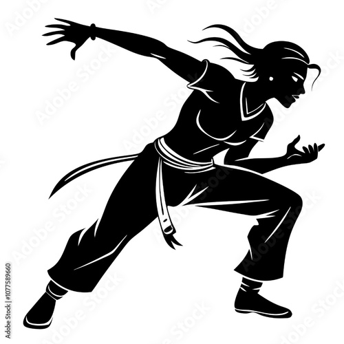 Silhouette of a Powerful Female capoeira Martial Artist 