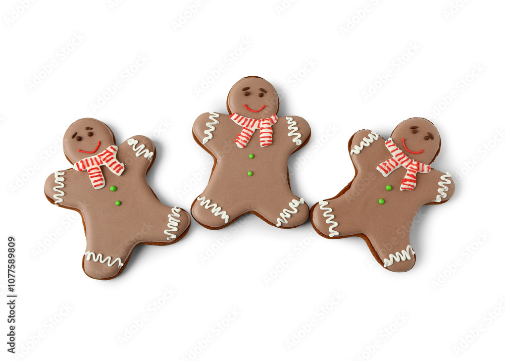 Fototapeta premium Christmas sweet gingerbread cookies on white background