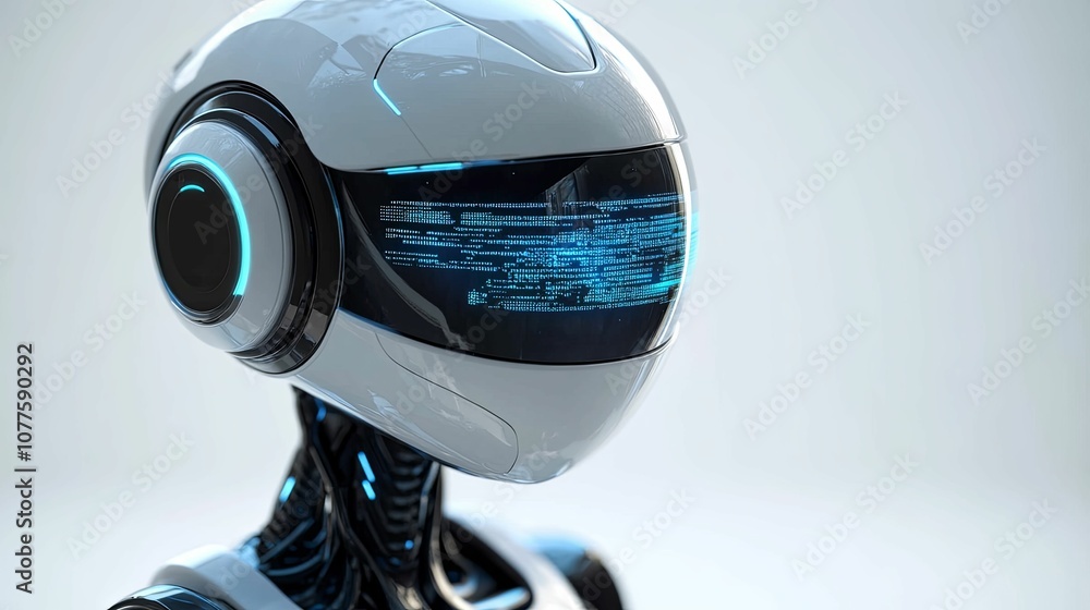 Close-up of a Futuristic Robot Head with a Digital Display Close-up of a Futuristic Robot Head with a Digital Display