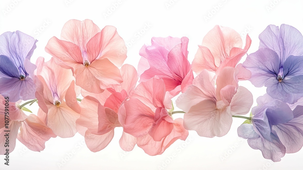 Delicate Pink and Purple Flower Petals Against a White Background Delicate Pink and Purple Flower Petals Against a White Background
