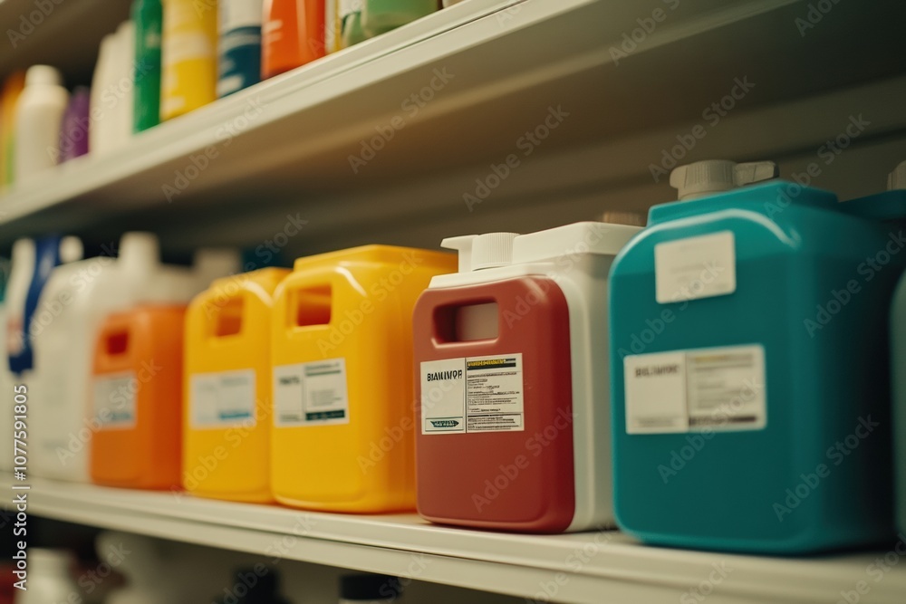Organized cleaning closet with supplies neatly arranged. Organized cleaning closet with supplies neatly arranged.