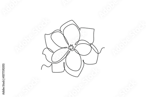 Single continuous line drawing of beauty fresh deciduous jasmine flower. Printable poster decorative jasminum concept for home wall decor art. Dynamic one line draw graphic design vector illustration