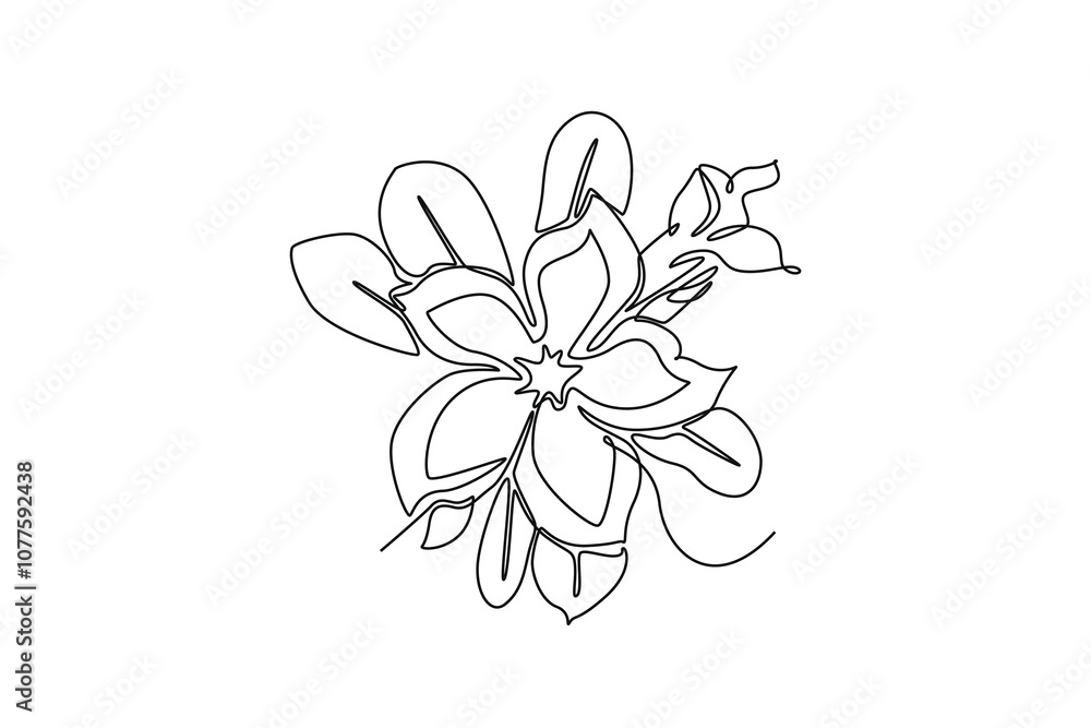 Single one line drawing of fresh beauty adenium for garden logo. Printable poster decorative desert rose flowers concept home wall decor. Modern continuous line draw design graphic vector illustration Single one line drawing of fresh beauty adenium for garden logo. Printable poster decorative desert rose flowers concept home wall decor. Modern continuous line draw design graphic vector illustration