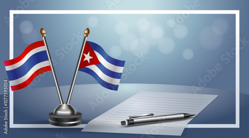 Thailand and Cuba Small national flag on bokeh background, cooperative relationship