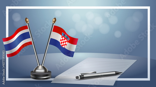 Thailand and Croatia Small national flag on bokeh background, cooperative relationship