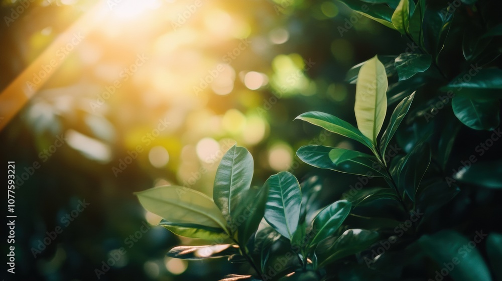 Sunlight streams through dense leaves in a tropical forest, creating a mesmerizing play of light and shadows on the vibrant greenery. Generative AI Sunlight streams through dense leaves in a tropical forest, creating a mesmerizing play of light and shadows on the vibrant greenery. Generative AI