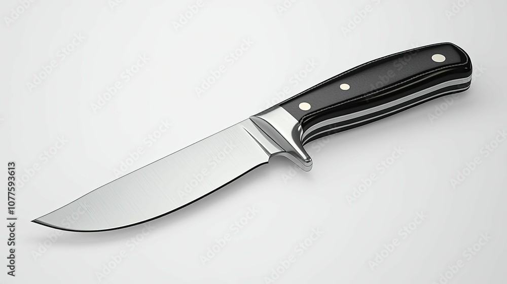 A Sleek, Modern Hunting Knife with a Black Handle A Sleek, Modern Hunting Knife with a Black Handle