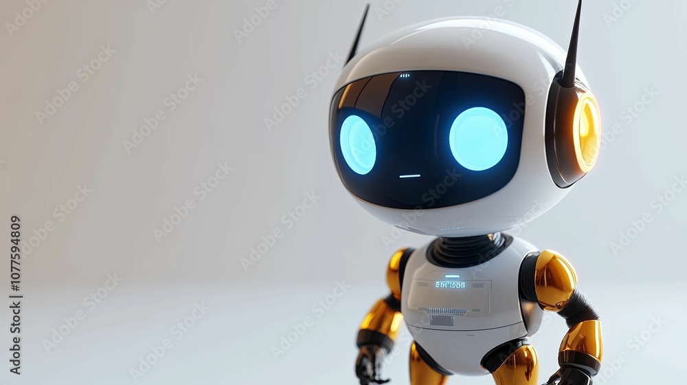 A White and Gold Robot with Blue Eyes A White and Gold Robot with Blue Eyes