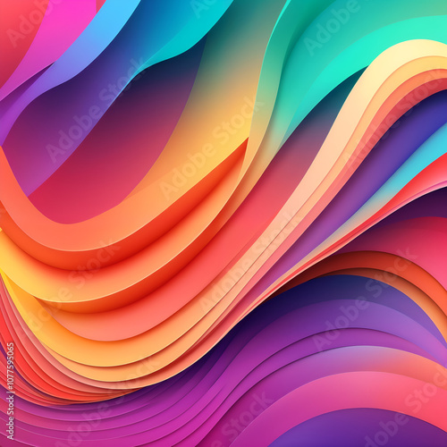 Vibrant multicolored waves create a dynamic abstract background for creative projects. Generative AI