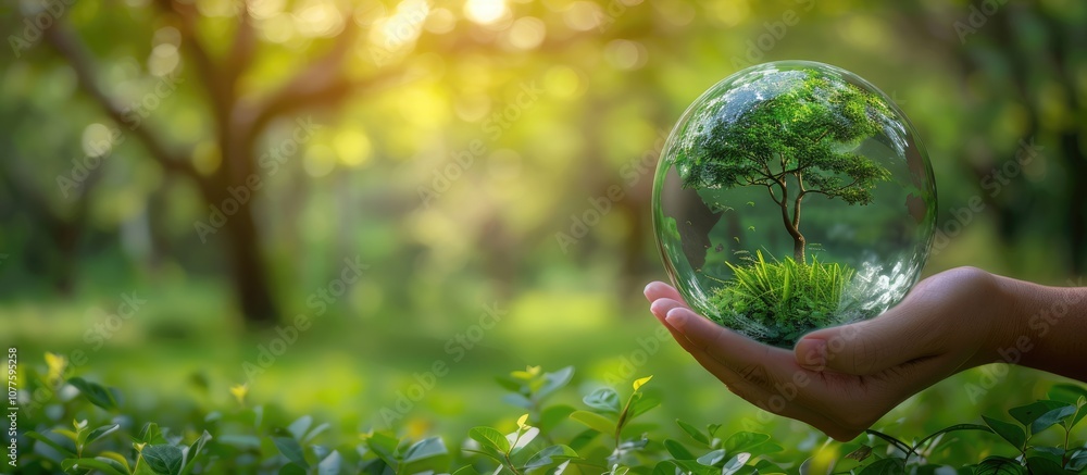 A Hand Holding a Crystal Ball with a Miniature Forest Inside A Hand Holding a Crystal Ball with a Miniature Forest Inside