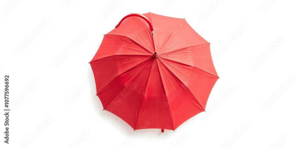 Red umbrella with curved handle and wide canopy, isolated on a clean white background, rain, canopy Red umbrella with curved handle and wide canopy, isolated on a clean white background, rain, canopy