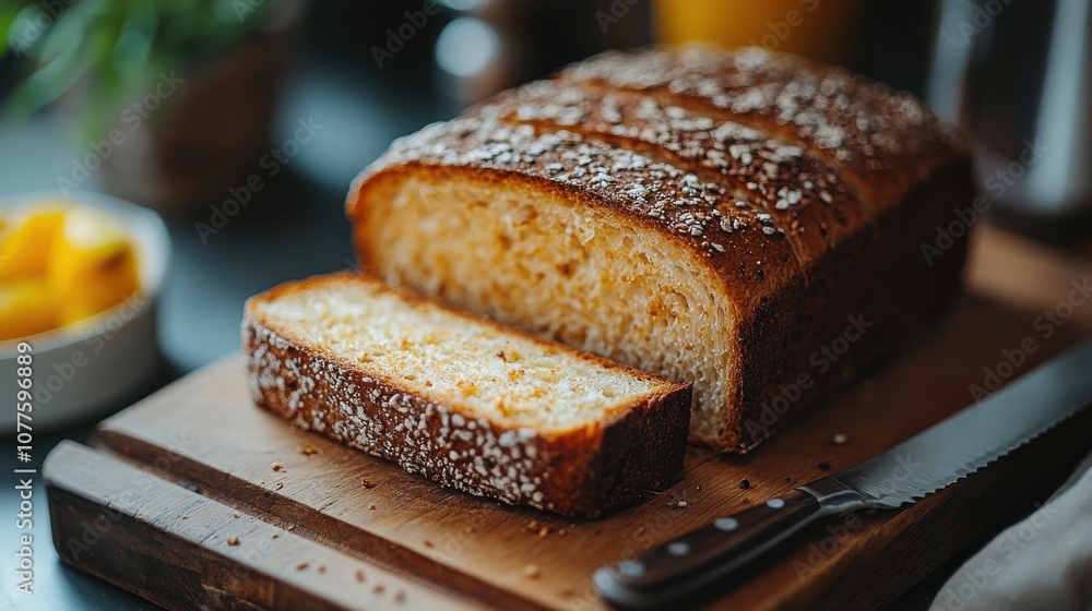 a slice of bread and a knife on a wooden board a slice of bread and a knife on a wooden board