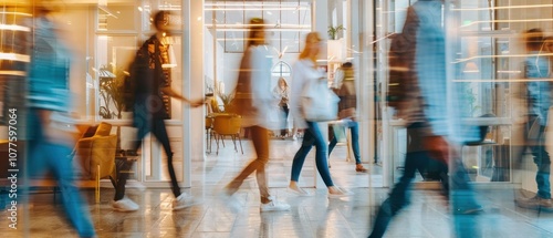 Group of people working in office with blurred motion, AI generated image