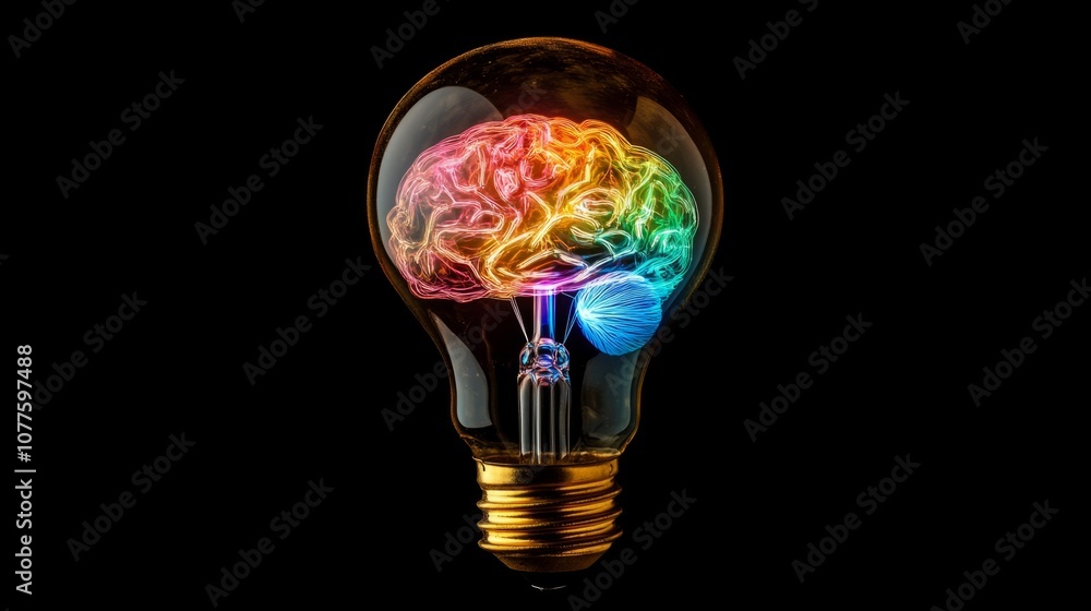 Human brain forming inside a vibrant light bulb, symbolizing inspiration generative ai Human brain forming inside a vibrant light bulb, symbolizing inspiration generative ai