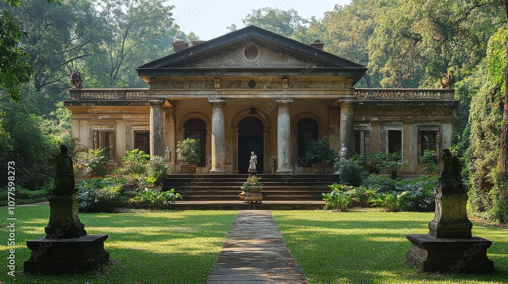 a stone building with statues on the front a stone building with statues on the front