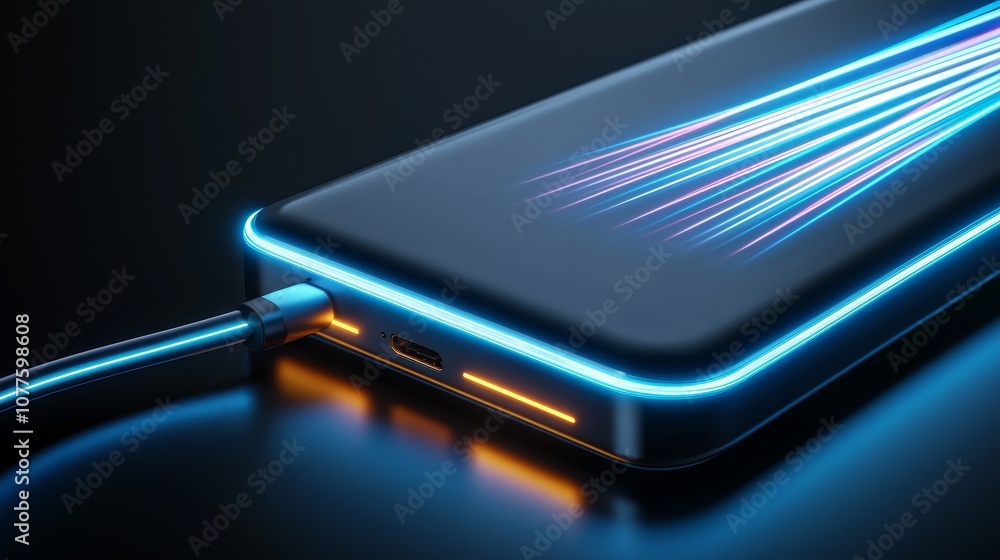 Black power bank with LED light, smooth dark backdrop, futuristic design Black power bank with LED light, smooth dark backdrop, futuristic design