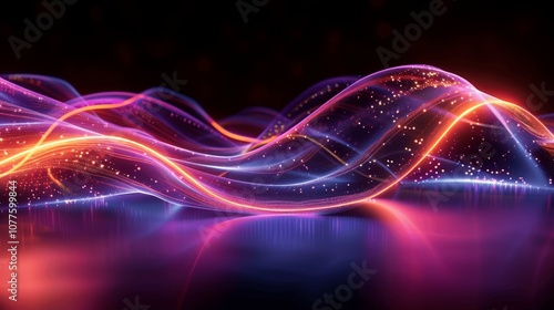 Colorful Neon Wavy Lines on Black Background Abstract Digital Art Design for Poster Banner Flyer