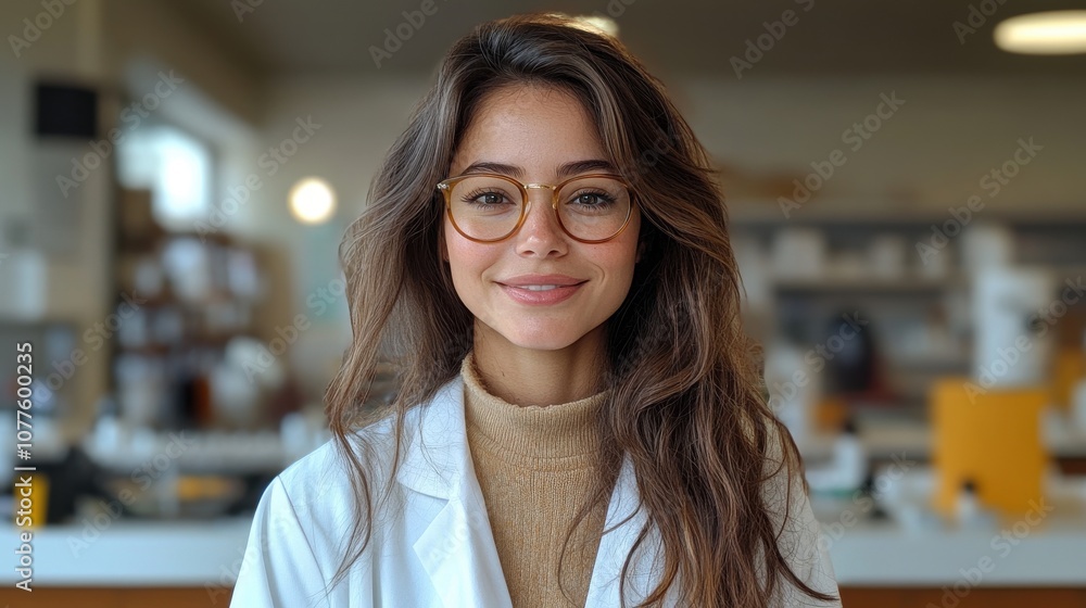 a woman wearing glasses and a white coat a woman wearing glasses and a white coat