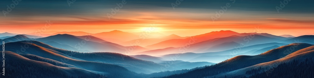 Obraz premium Serene mountain landscape at sunset with vibrant colors.