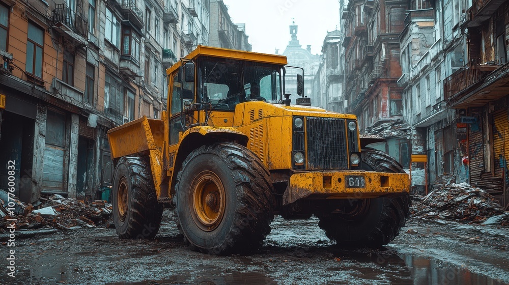 a yellow construction vehicle with a bucket a yellow construction vehicle with a bucket