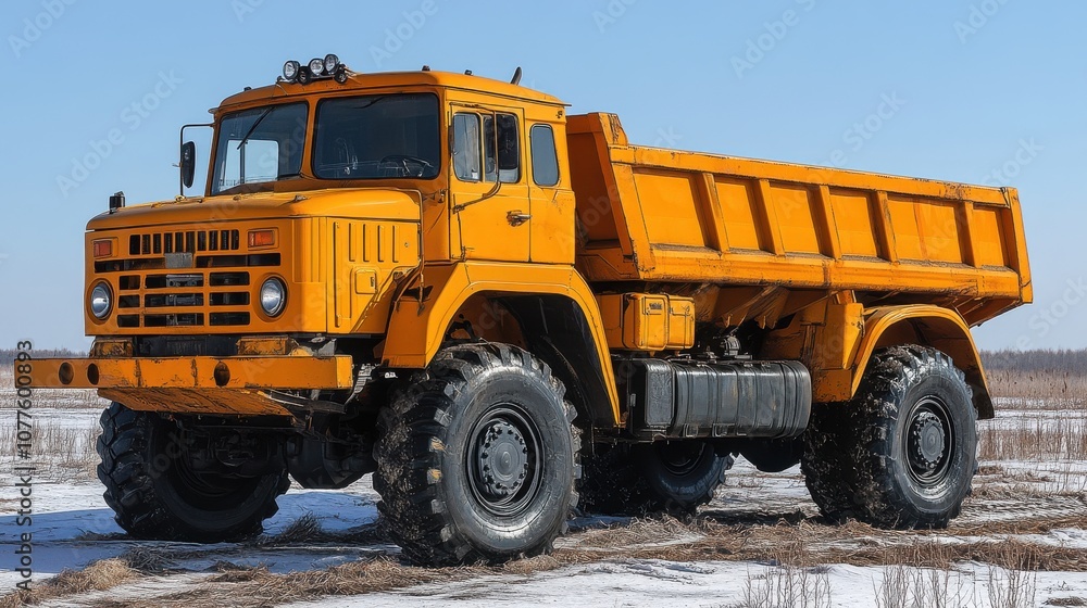 a yellow dump truck with large wheels a yellow dump truck with large wheels