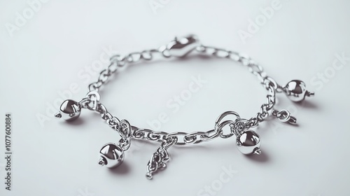 Wallpaper Mural "_Shiny_silver_bracelet_with_charms_on_white_background": Torontodigital.ca