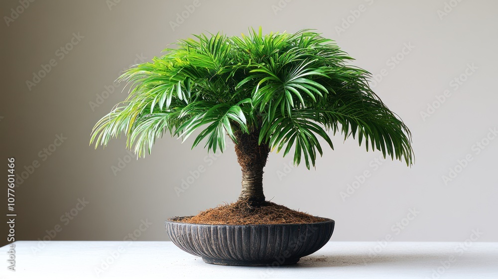 Obraz premium A decorative bonsai tree in a stylish pot, enhancing indoor decor.
