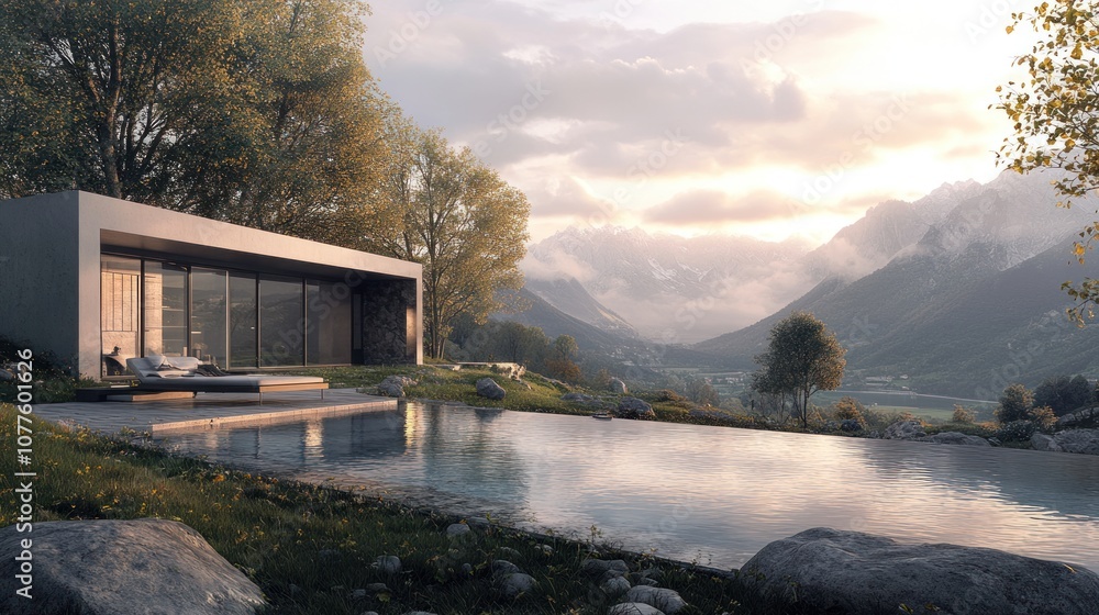 Fototapeta premium Modern house with mountain view