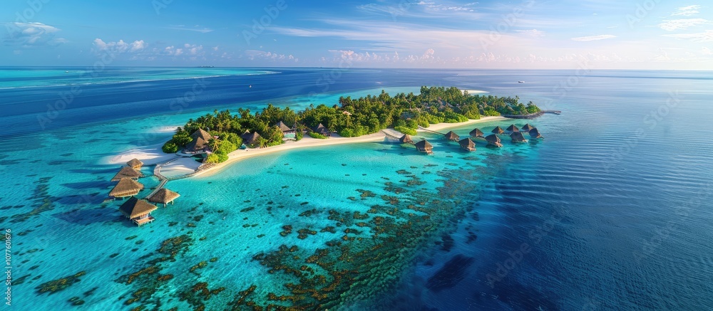 Obraz premium Tropical Paradise: Island Resort with Crystal Clear Waters